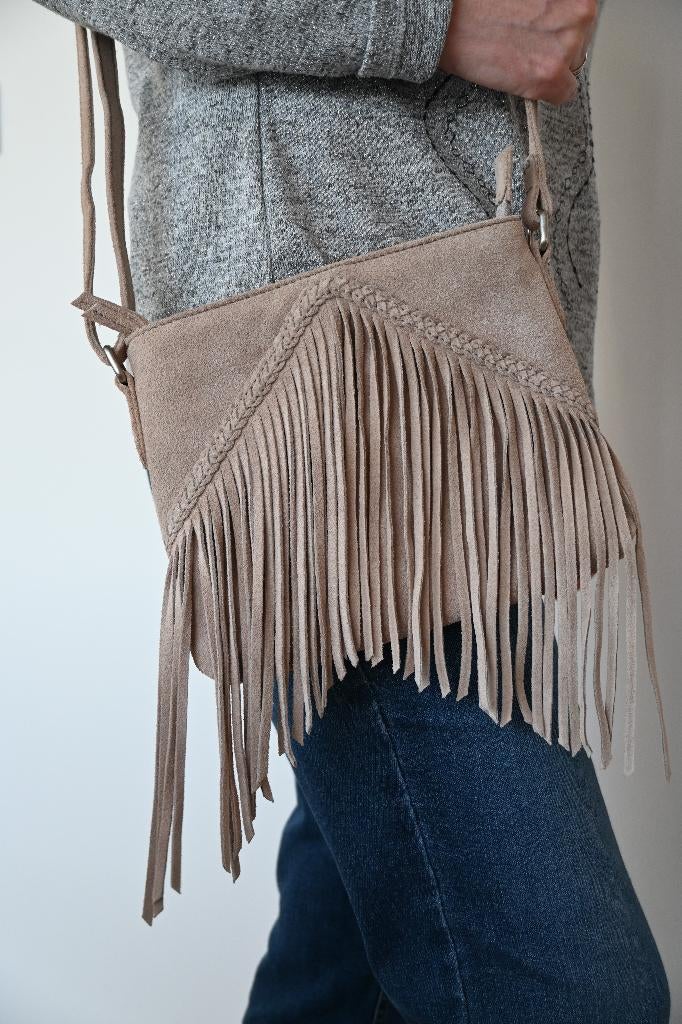 Handtas in dain - 20 op 25 cm, Handtassen en Accessoires, Tassen | Damestassen, Ophalen, Nieuw, Beige, Handtas