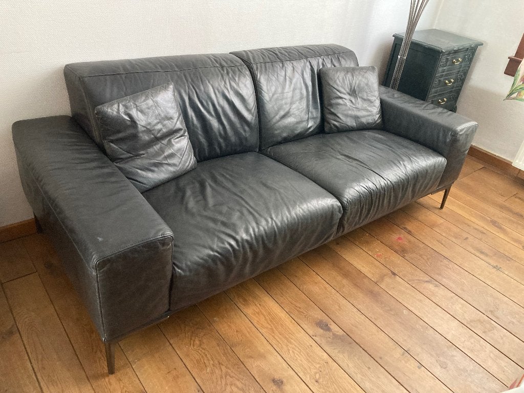 Zwart buffelleren bank- Maisons du Monde, Maison & Meubles, 75 à 100 cm, Banc droit, Enlèvement, Utilisé