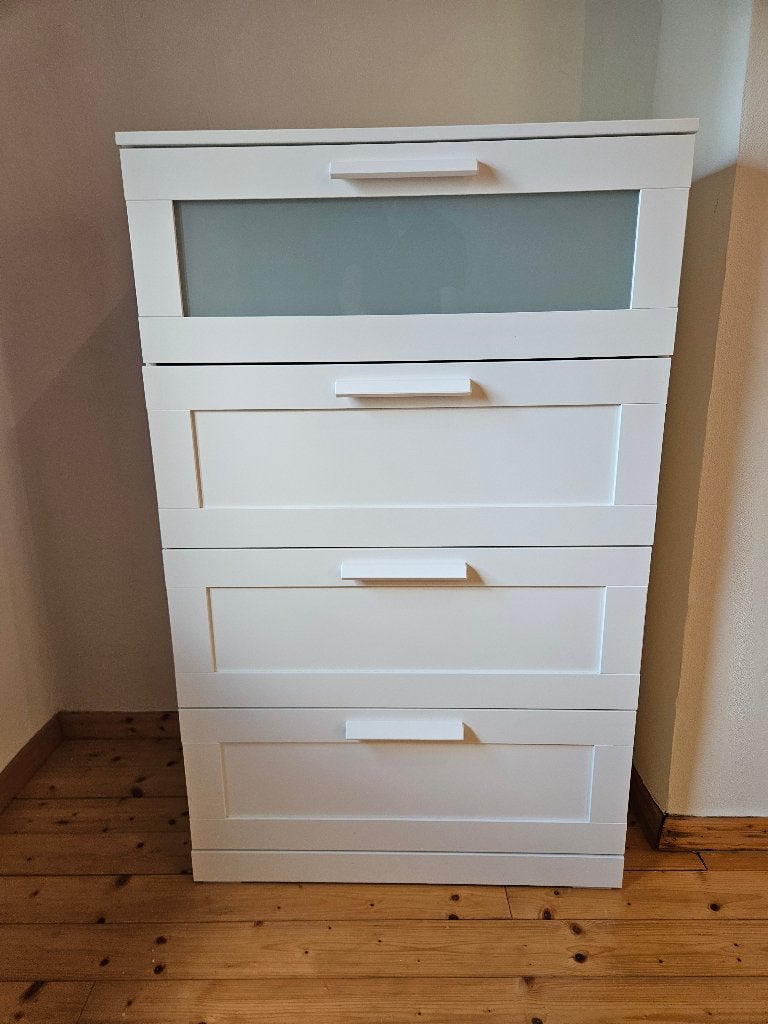 Commode blanche à 4 tiroirs — 78 cm de large, 3 ou 4 tiroirs, 25 à 50 cm, Enlèvement, Utilisé