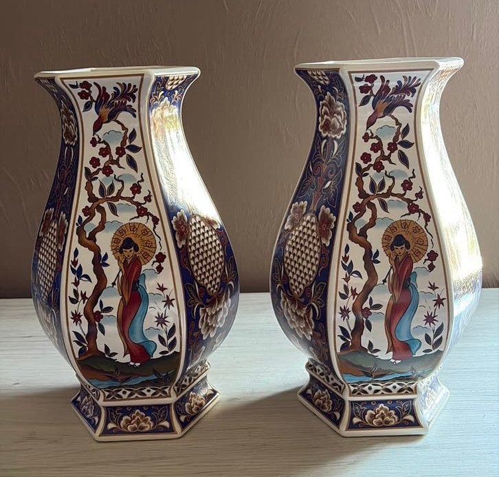 Prachtig paar vintage vazen in Japanse Imari-stijl – 32,7 cm, Antiek en Kunst, Ophalen of Verzenden