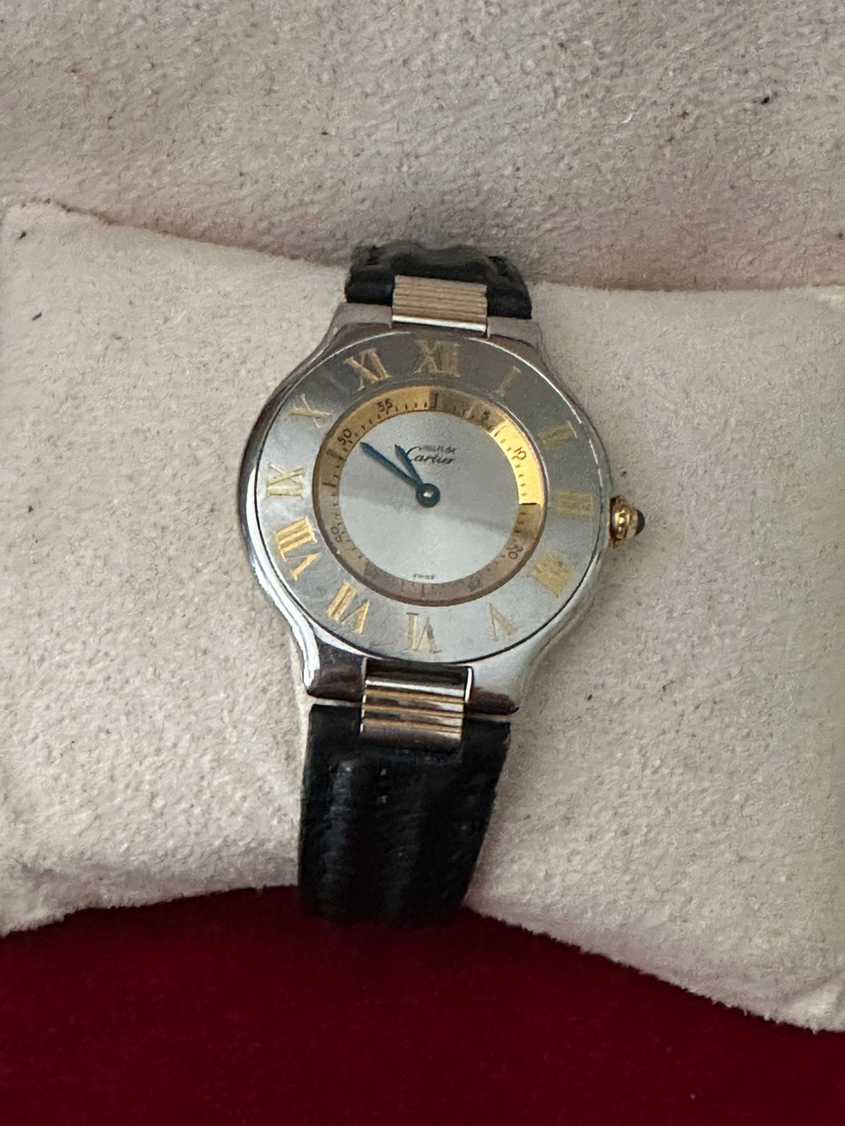 two tone Must Cartier 21 herenhorloge met reserve bandje, Leer, Staal, Polshorloge, Zo goed als nieuw