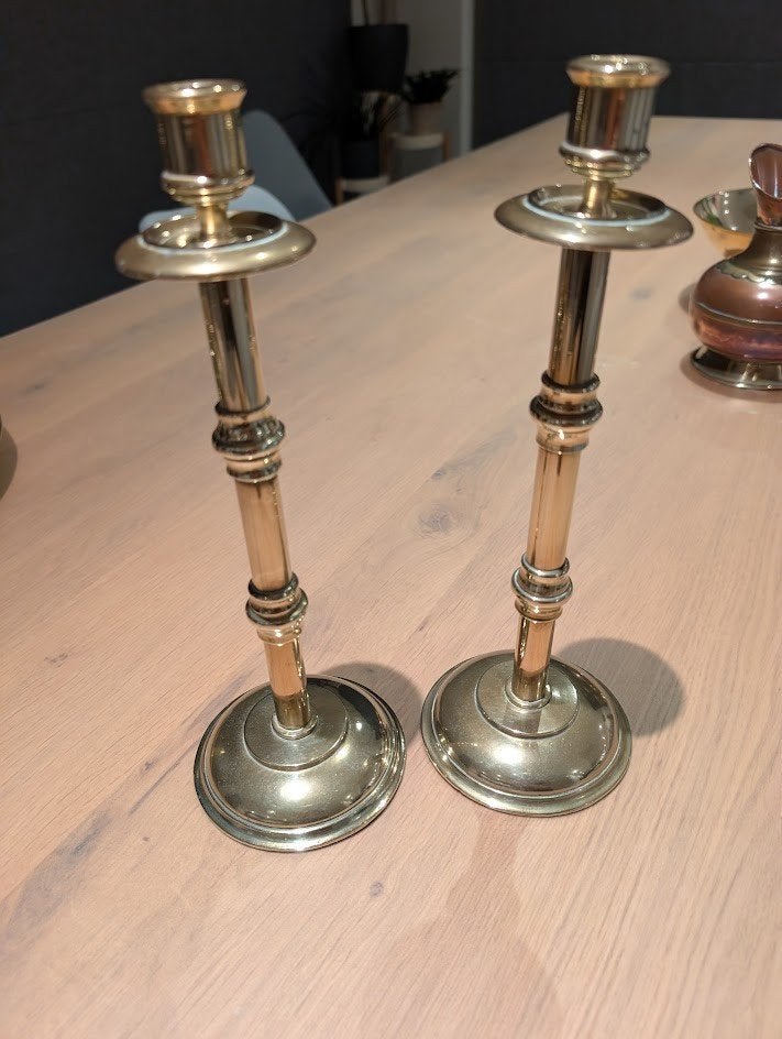 2 koperen kandelaars, Ophalen, Overige materialen, Gebruikt, Geel
