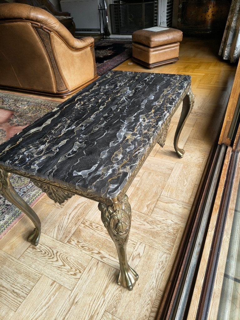 Louis XV Salontafel - Brons/Messing en Nero Portoro Marmer, 50 – 75, Gebruikt, 50 tot 100 cm, 50 tot 100 cm