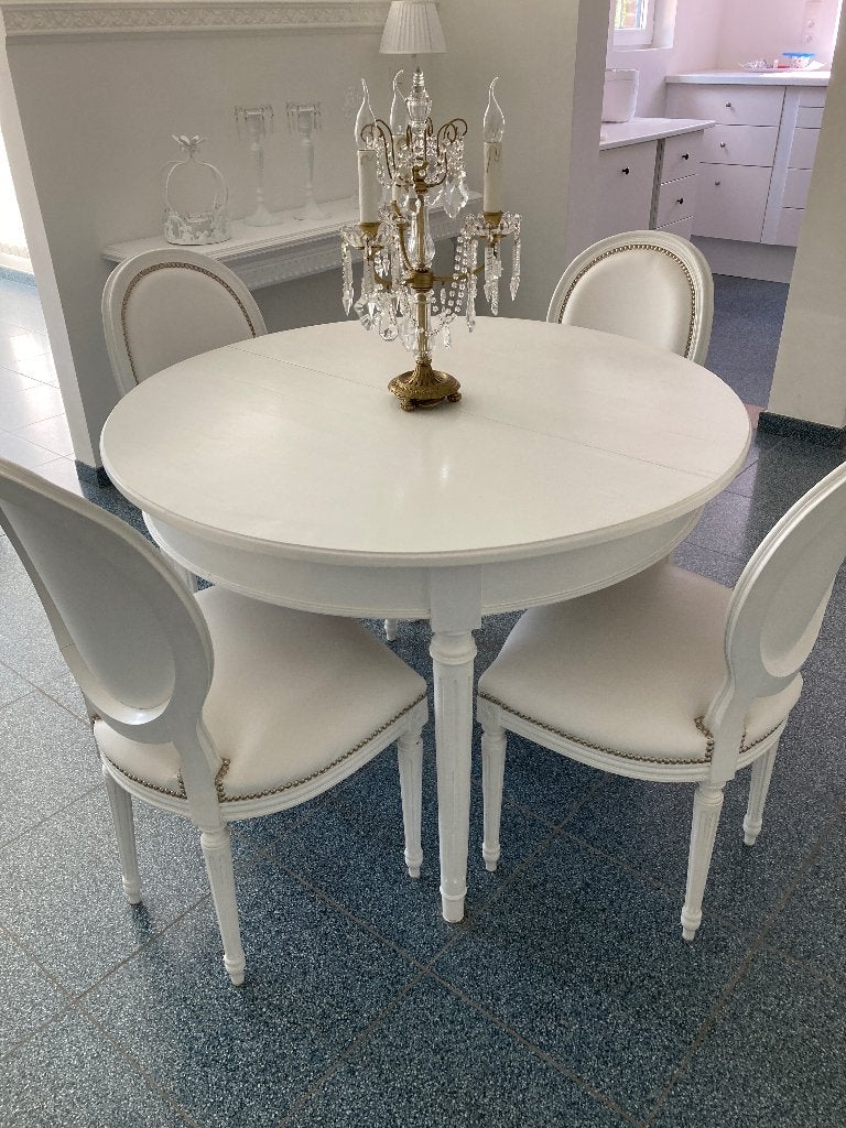 set van 4 witte medaillonstoelen stijl Louis XVI Gustaviaans, Huis en Inrichting, Ophalen, Gebruikt, Hout