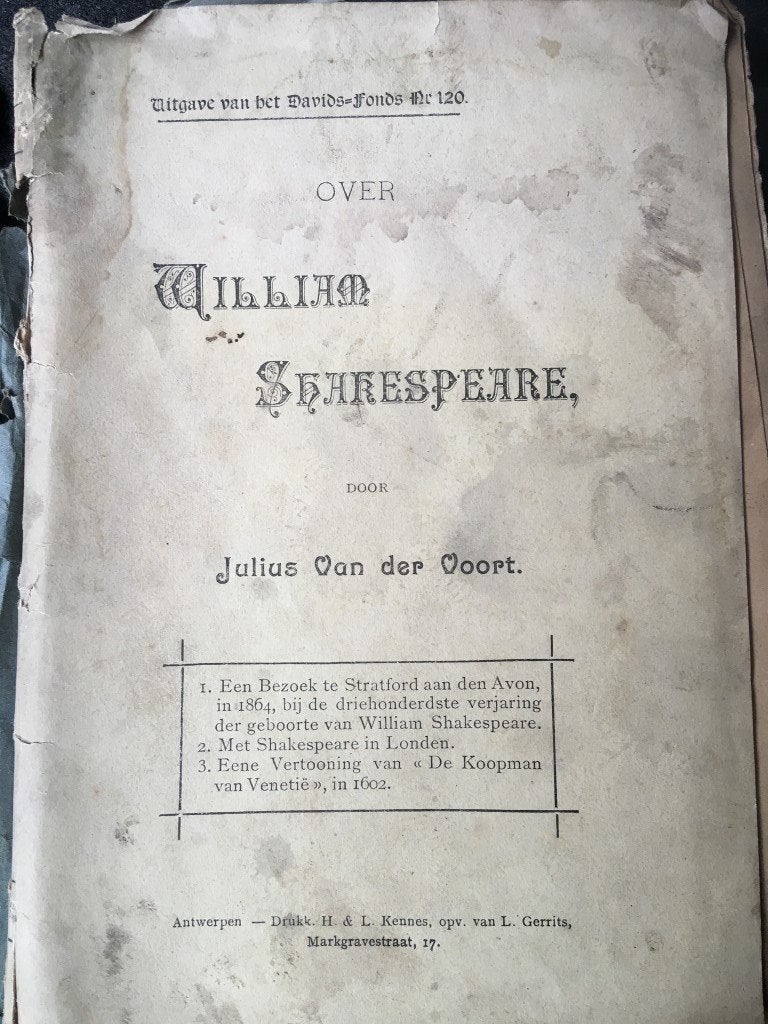 Over William Shakespeare door Julius Van der Voort, Antiek en Kunst, Ophalen of Verzenden