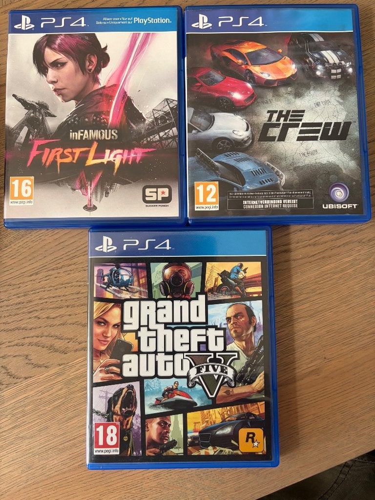 Games PlayStation 4 - GTA V, infamous first light, The crew, Games en Spelcomputers, Online, Gebruikt, Vanaf 18 jaar, 2 spelers