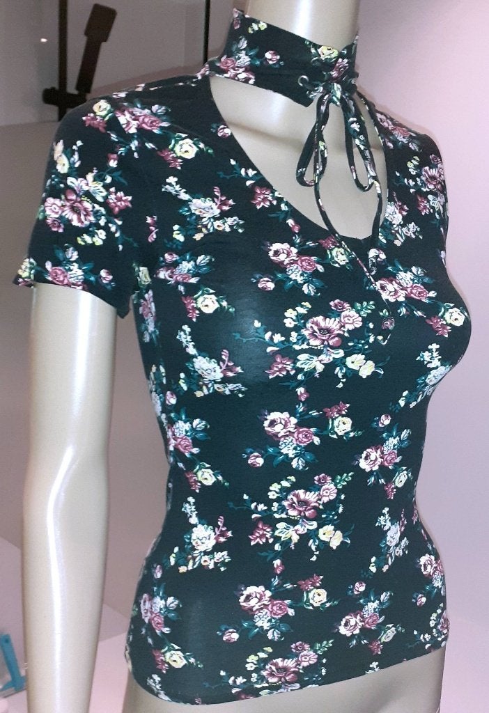 Dames t-shirt met corset hals en bloemen Tally Weijl XS, Kleding | Dames, Zwart, Nieuw, Ophalen of Verzenden, Korte mouw