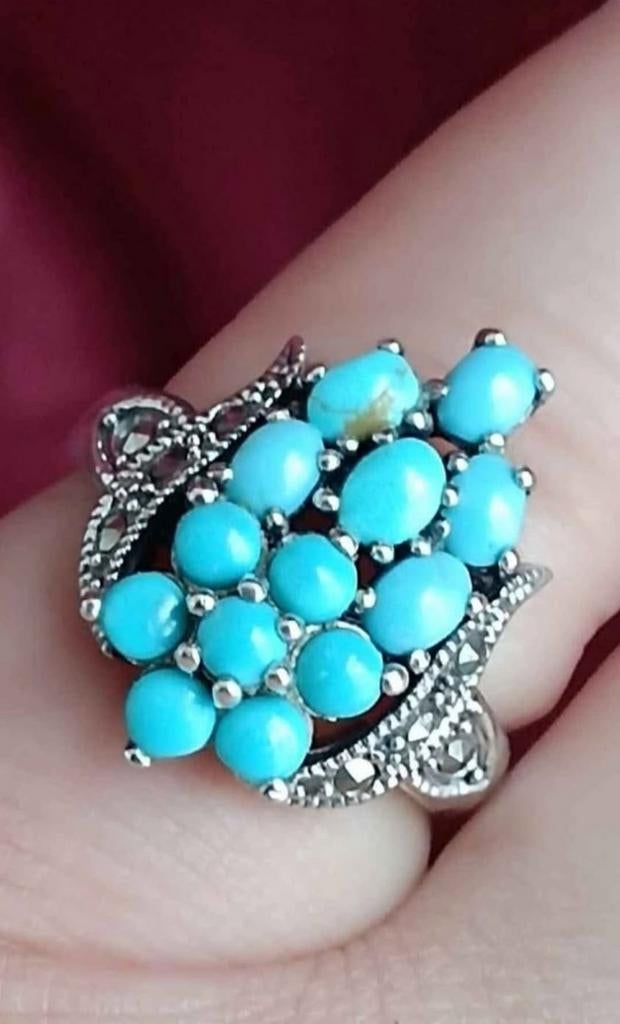 925 sterling zilveren ring met natuurlijk turkoois, Handtassen en Accessoires, Ringen, Ophalen, Blauw, Nieuw, Met edelsteen