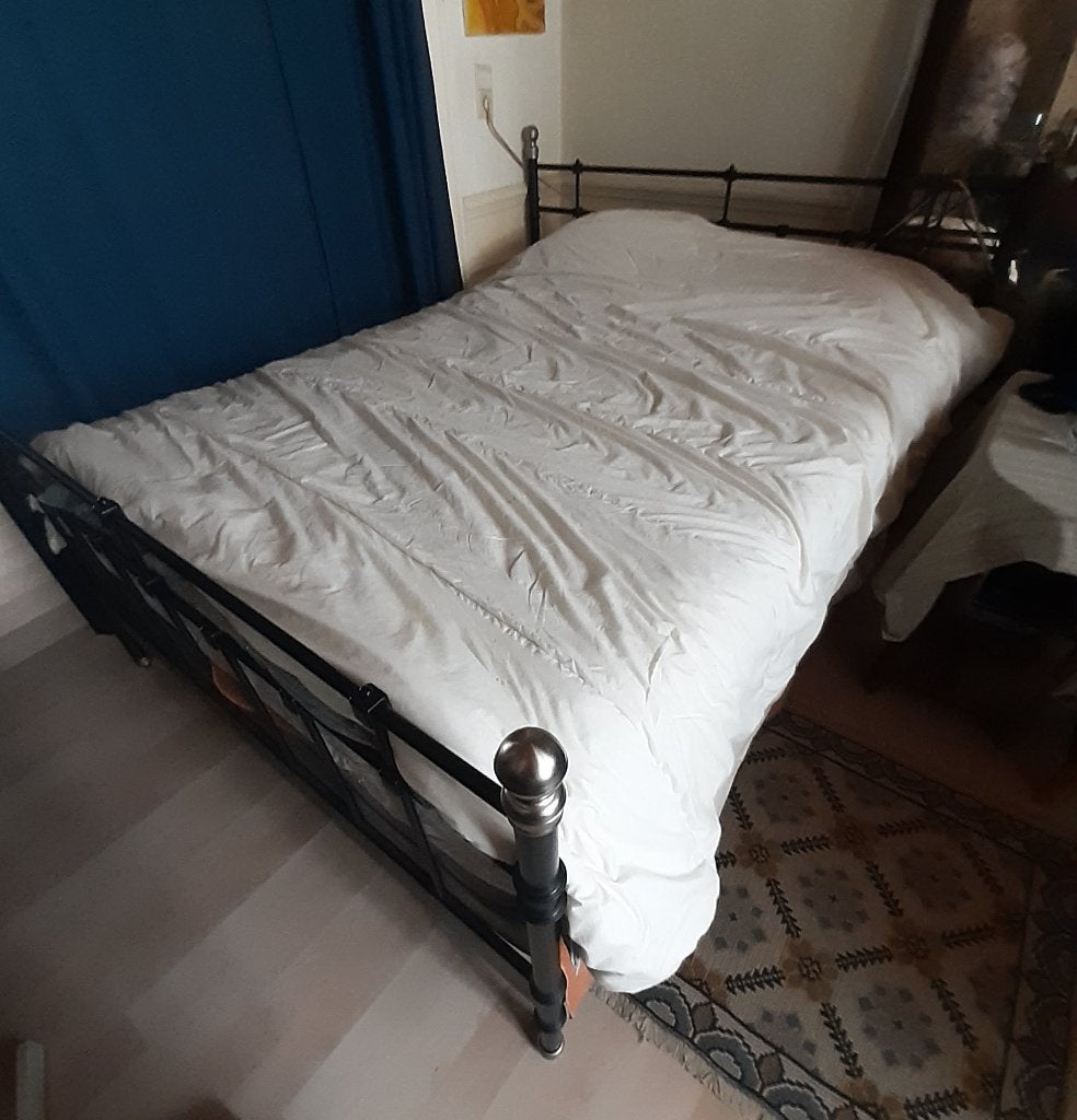 Bed + boxspring + voormatras, Huis en Inrichting, Ophalen, Verstelbaar, Zwart, Vintage