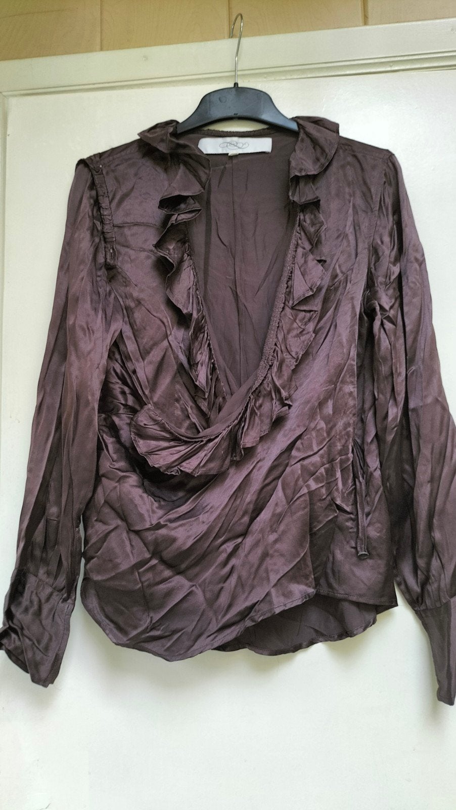 d'Auvry, mooie donkerbruine echt zijden blouse L, Kleding | Dames, Ophalen of Verzenden