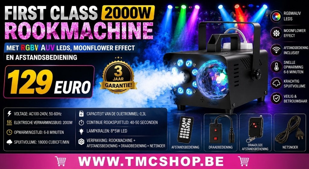 Nieuwe First Class 2000W Rookmachine met RGBWAUV Leds, Ophalen of Verzenden, Nieuw, Licht, Geluidgestuurd
