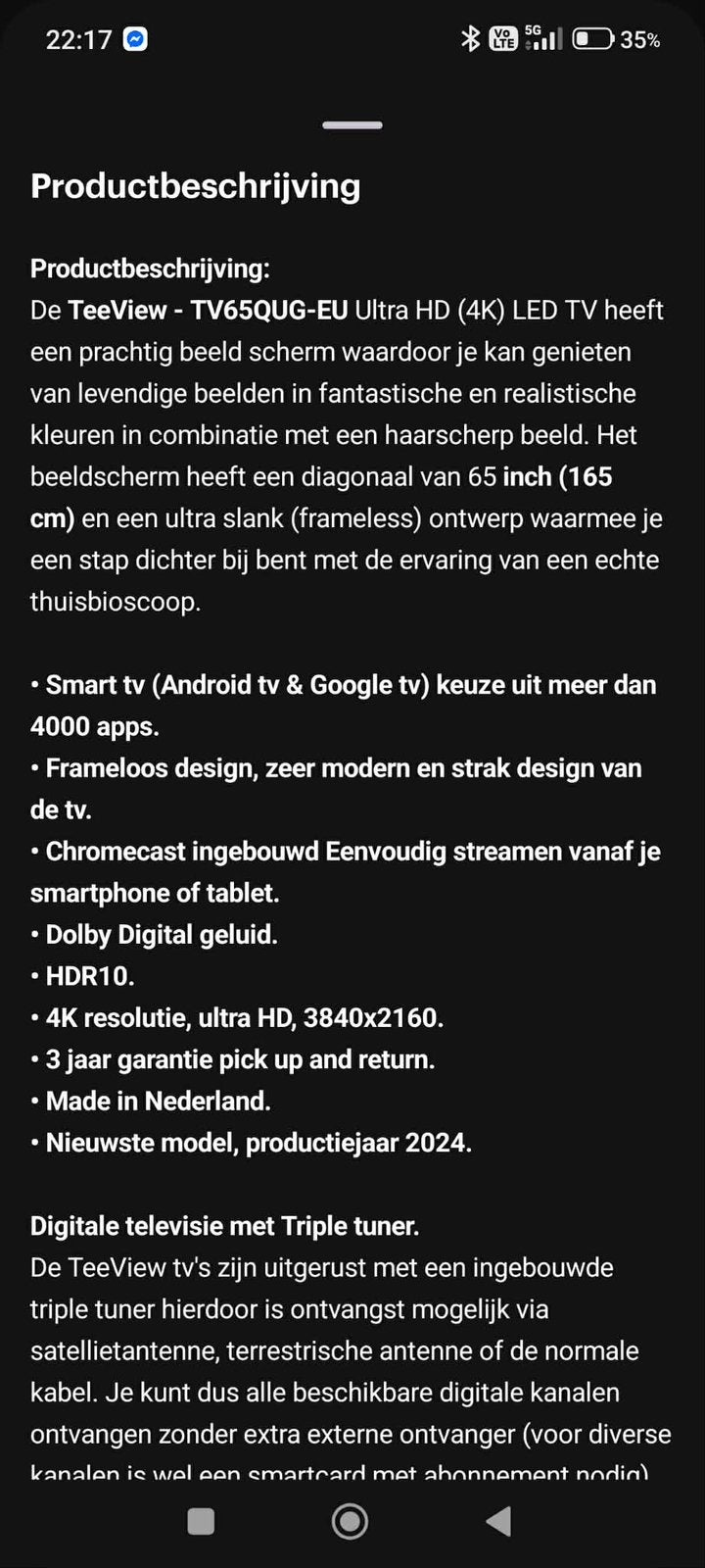 Tv te koop, Audio, Tv en Foto, Televisies, Ophalen, Zo goed als nieuw, 4k (UHD)