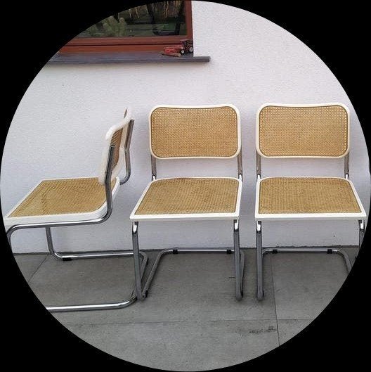 Cesca stoelen naar model B32 van Marcel Breuer (3), Huis en Inrichting, Stoelen, Drie, Hout, Metaal, Riet of Rotan, Wit, Ophalen