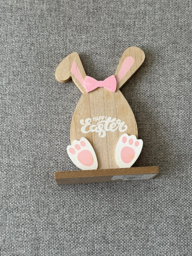 117. Pasen - Decoratie konijn Happy Easter hout, Diversen, Ophalen of Verzenden, Zo goed als nieuw