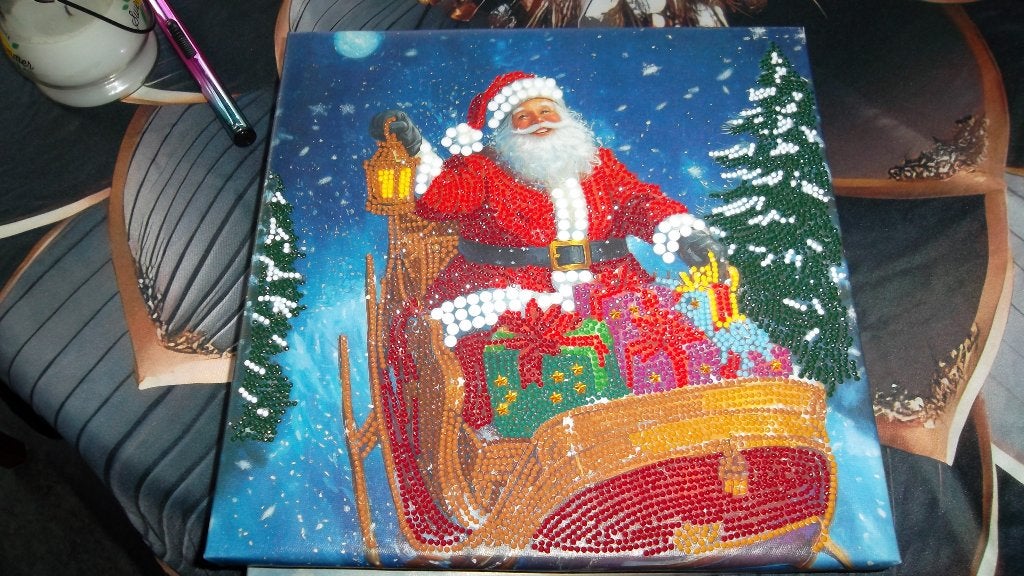 kerst diamond painting  met kerstman in slee 2, Diversen, Ophalen, Zo goed als nieuw
