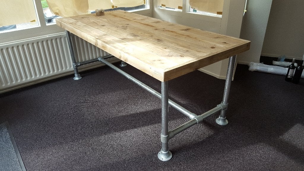 Unieke industriele tafel van steigerhout in elke maat/vorm, Huis en Inrichting, Tafels | Eettafels, Ophalen, Nieuw