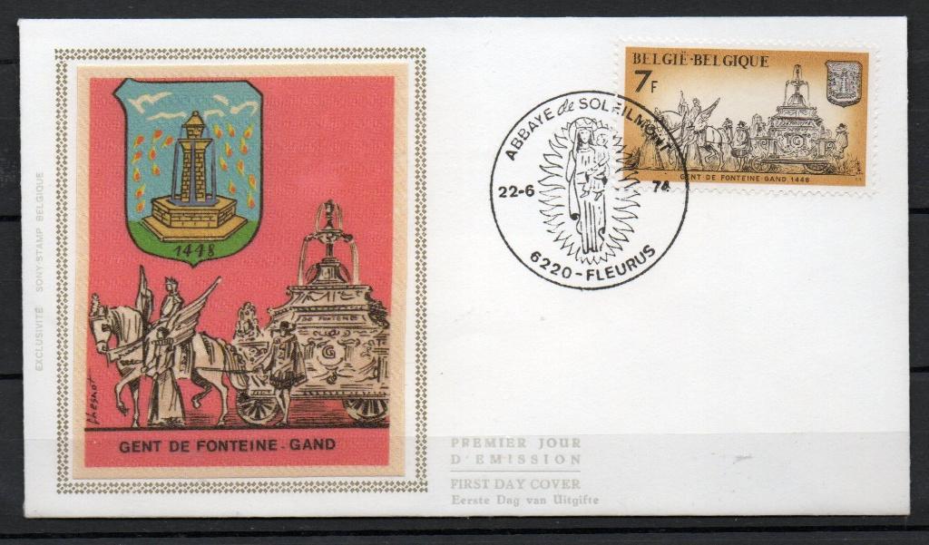 Année 1974 : FDC 1721 soie - Gent de Fonteine- Gand, Timbres & Monnaies, Timbres | Europe | Belgique, Enlèvement