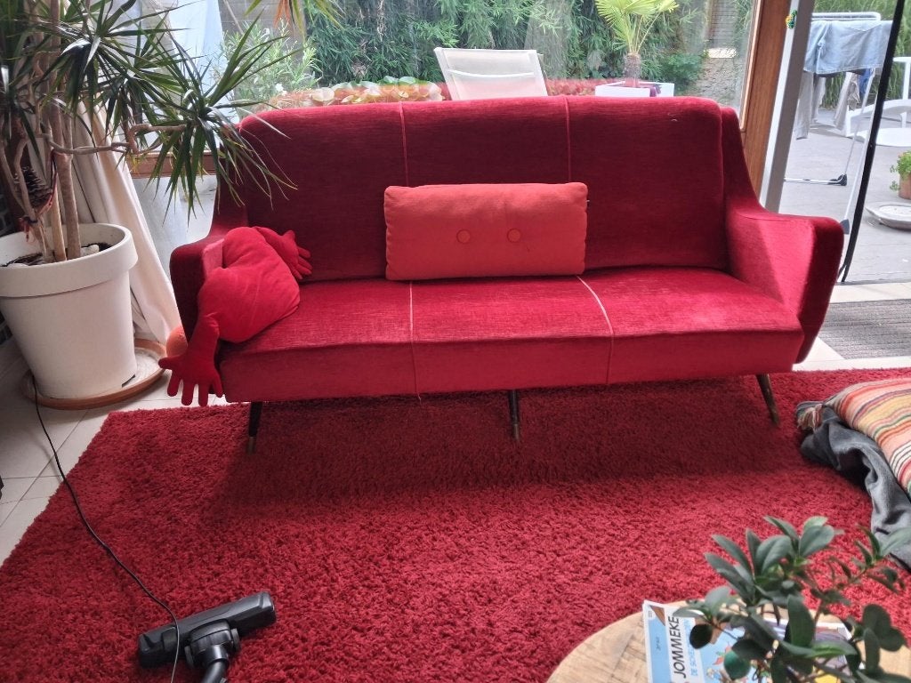rode retro zetel, Ophalen, 150 tot 200 cm, Driepersoons, 75 tot 100 cm