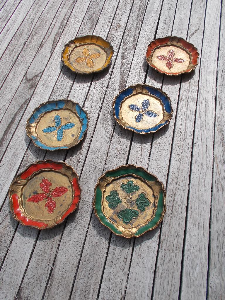 Set 6 ronde Florentijnse houten onderzetters glas / kopje, Ophalen of Verzenden, Gebruikt