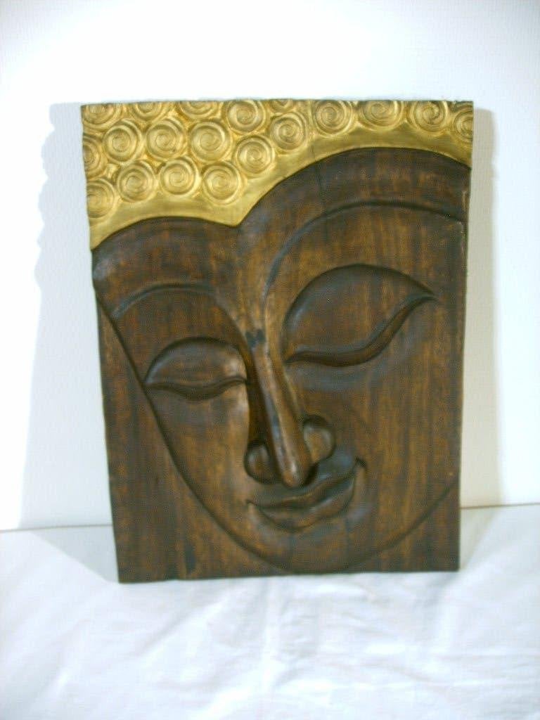 Plaque murale Bouddha sculpté en bois dur, Antiquités & Art, Enlèvement ou Envoi