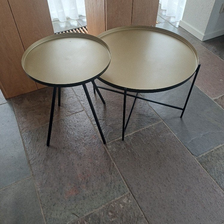 Hippe salontafel set zwart/matgoud, Huis en Inrichting, Ophalen, Vierkant, Metaal