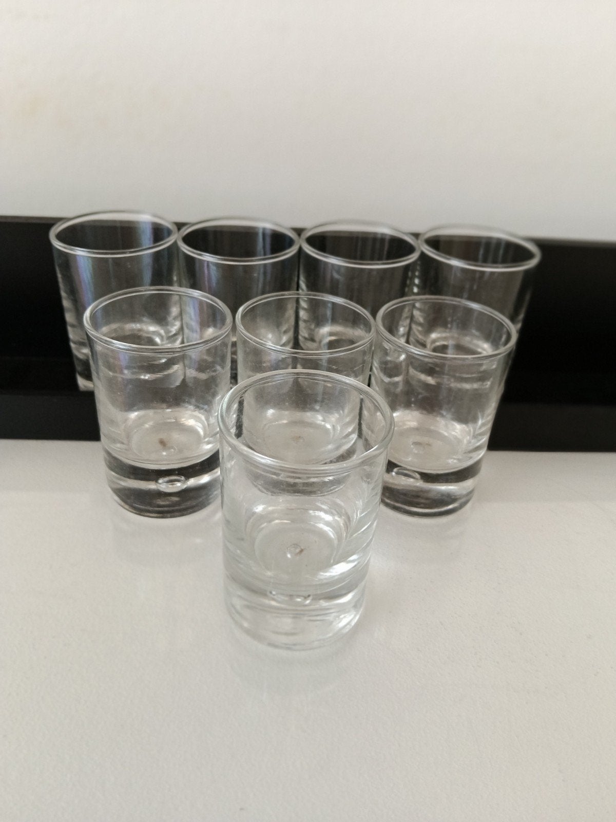 €2 voor 8 shotglaasjes. H 6,5 cm, Ophalen of Verzenden, Glas