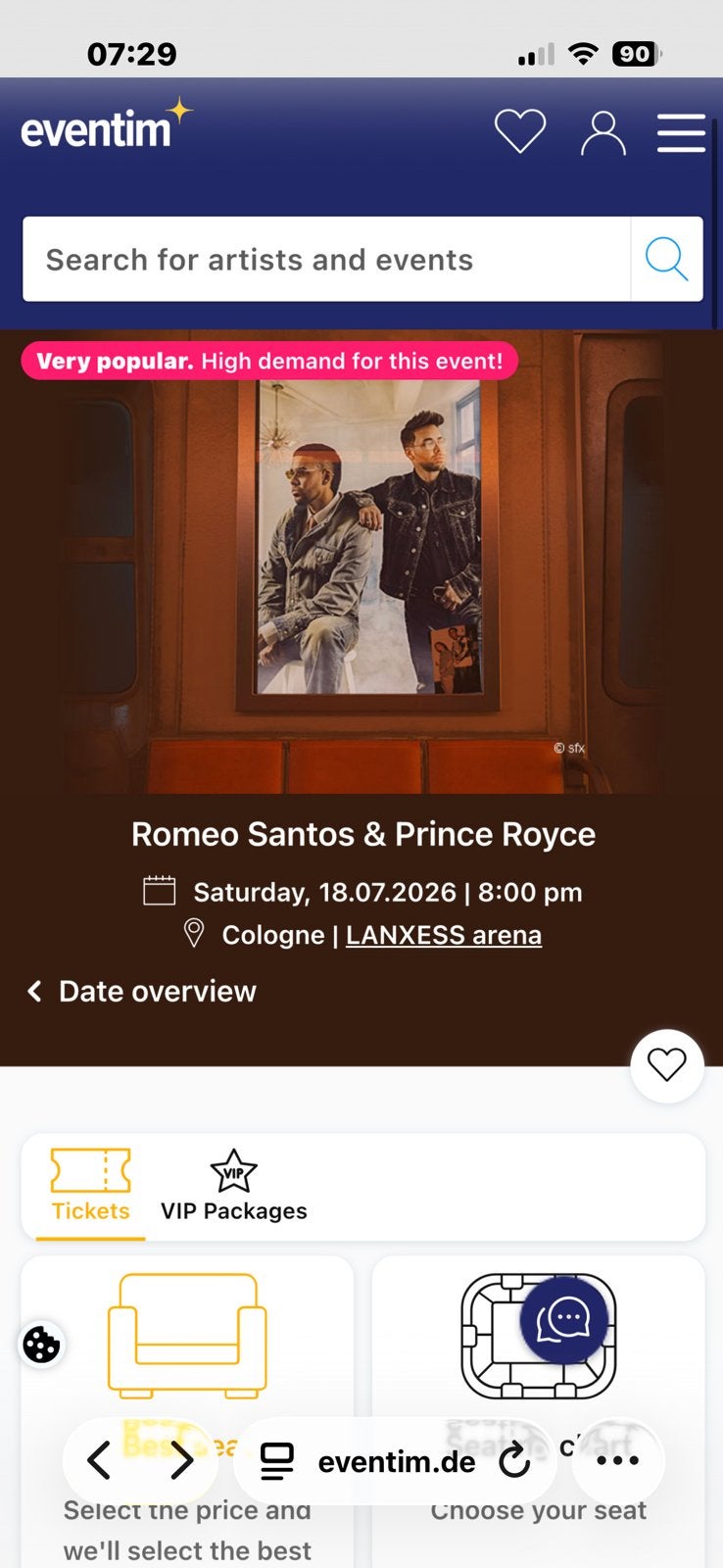 Concert van Romeo Santos en Prince Royce Cologne, Twee personen, Juli