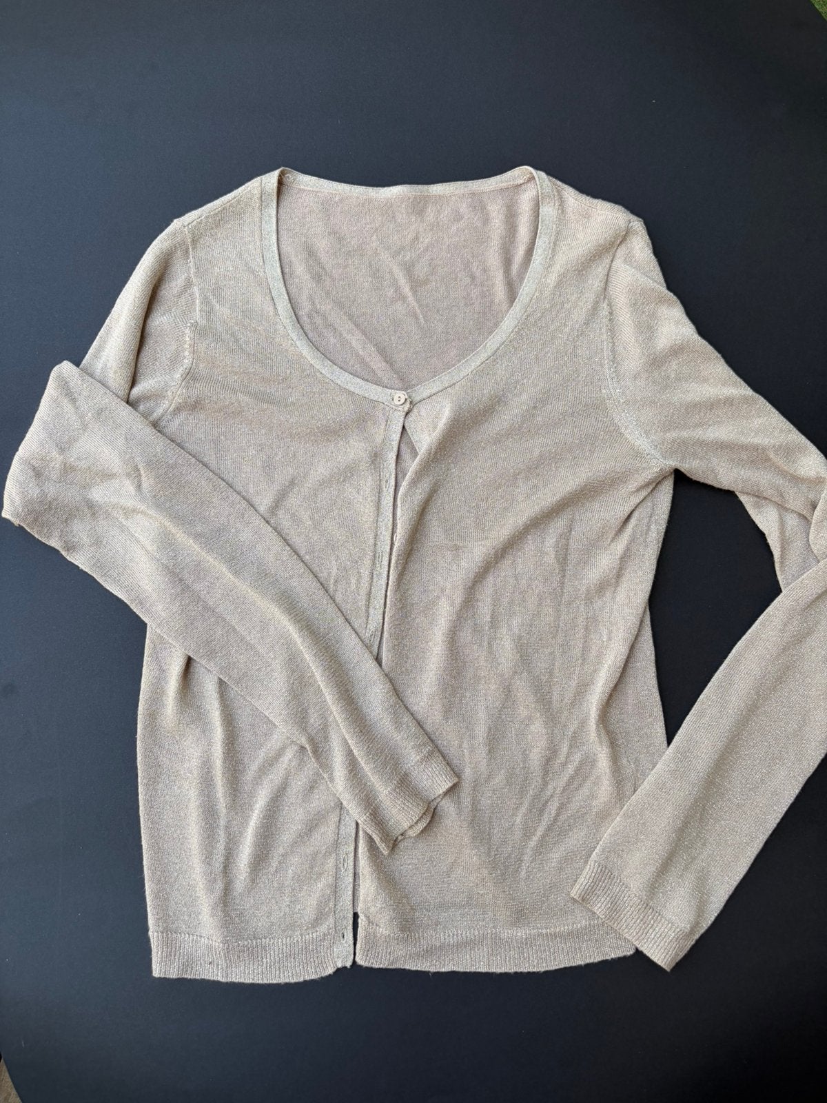 Gouden cardigan, camaieu, medium, Maat 38/40 (M), Ophalen of Verzenden, Zo goed als nieuw, Lange mouw