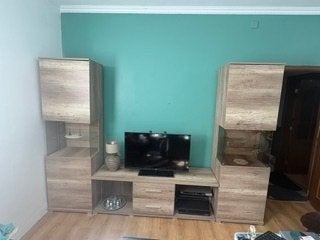 Meuble TV avec rangements – 3 pièces – gris chêne & verre, 25 à 50 cm, 200 cm ou plus, Enlèvement, Utilisé