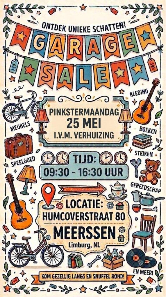 Garage Sale Meerssen 25 mei, Diversen, Ophalen