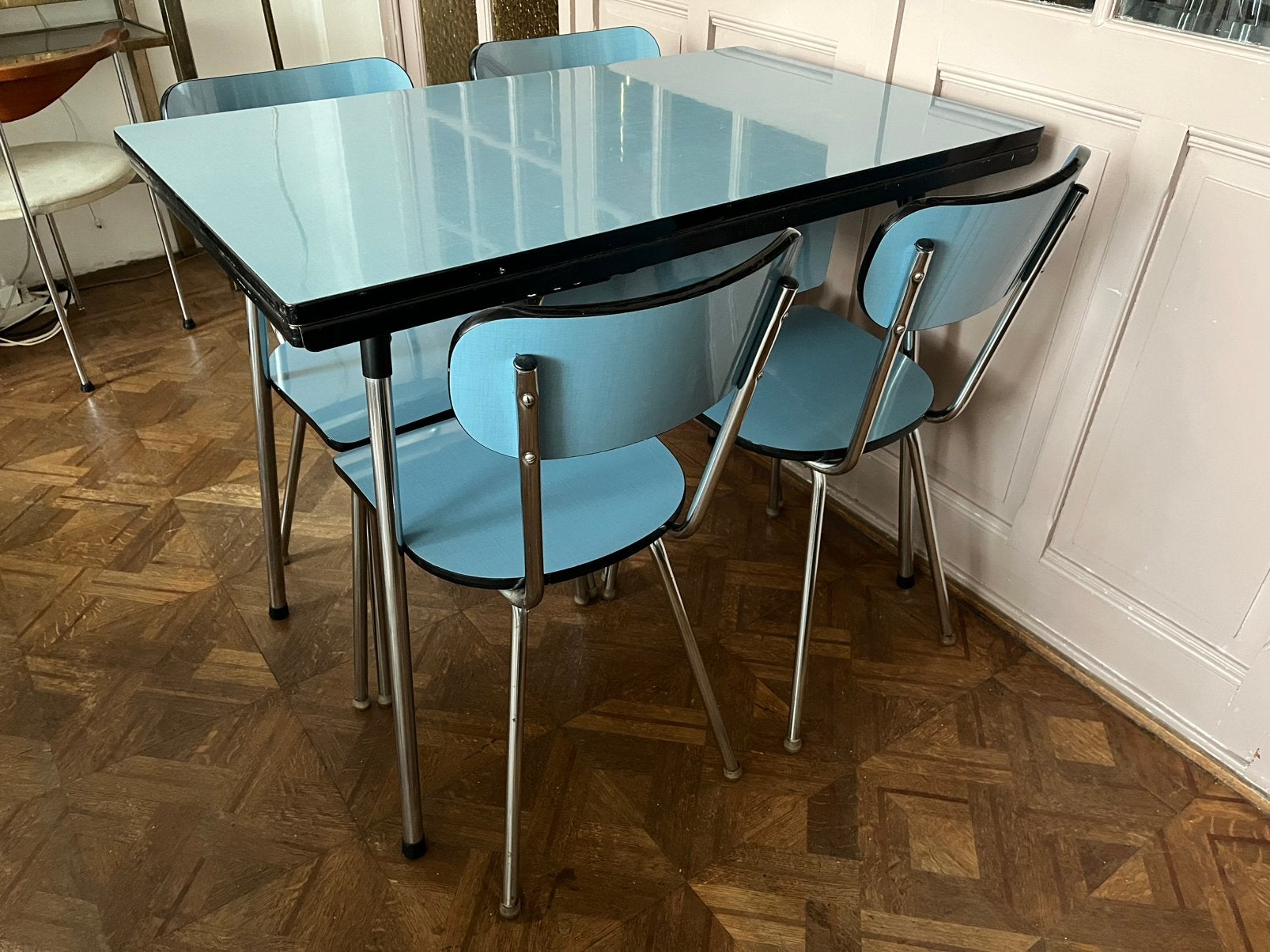 Vintage formica keukenset tafel en stoelen, Huis en Inrichting, Tafels | Eettafels, Ophalen, Zo goed als nieuw