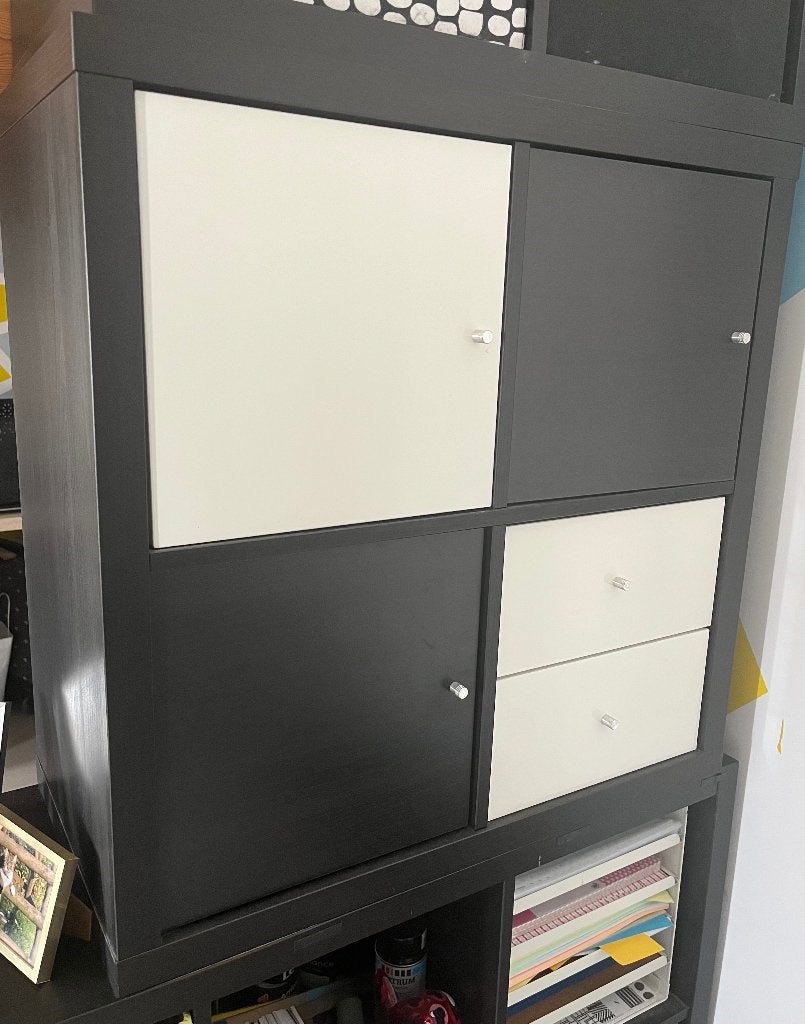 Kallax 2x2 noir + portes et tiroirs, Avec tiroir(s), 25 à 50 cm, Comme neuf, Enlèvement
