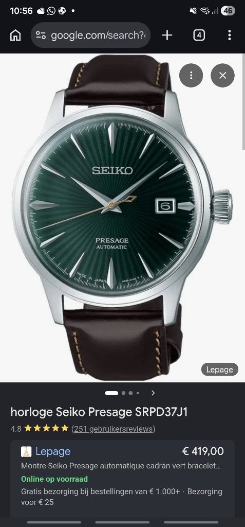 Seiko presage, Bijoux, Sacs & Beauté, Montre-bracelet, Seiko, Cuir, Enlèvement