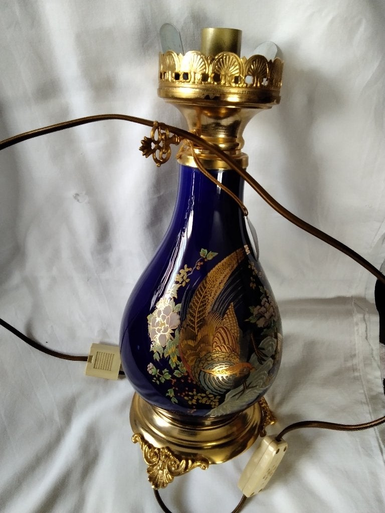 Lampe d'armoire bleu cobalt de 33 cm de haut, Maison & Meubles, Lampe d'ambiance, 33 cm, Enlèvement ou Envoi, Céramique