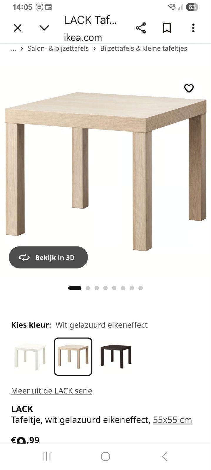 55 x 55 Lack Bijzettafel Ikea licht bruin., Huis en Inrichting, Tafels | Bijzettafels, Ophalen of Verzenden