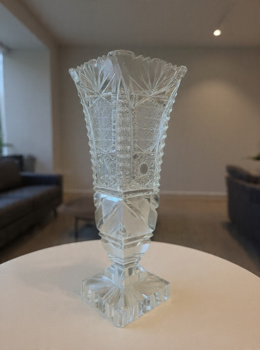 Vintage Zware Kristallen Art Deco Vaas 25cm - Handgeslepen, Antiek en Kunst, Ophalen