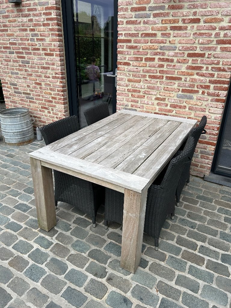 Tuintafel met 4 stoelen (teak), Tuin en Terras, Ophalen, Gebruikt, Rechthoekig, Teakhout