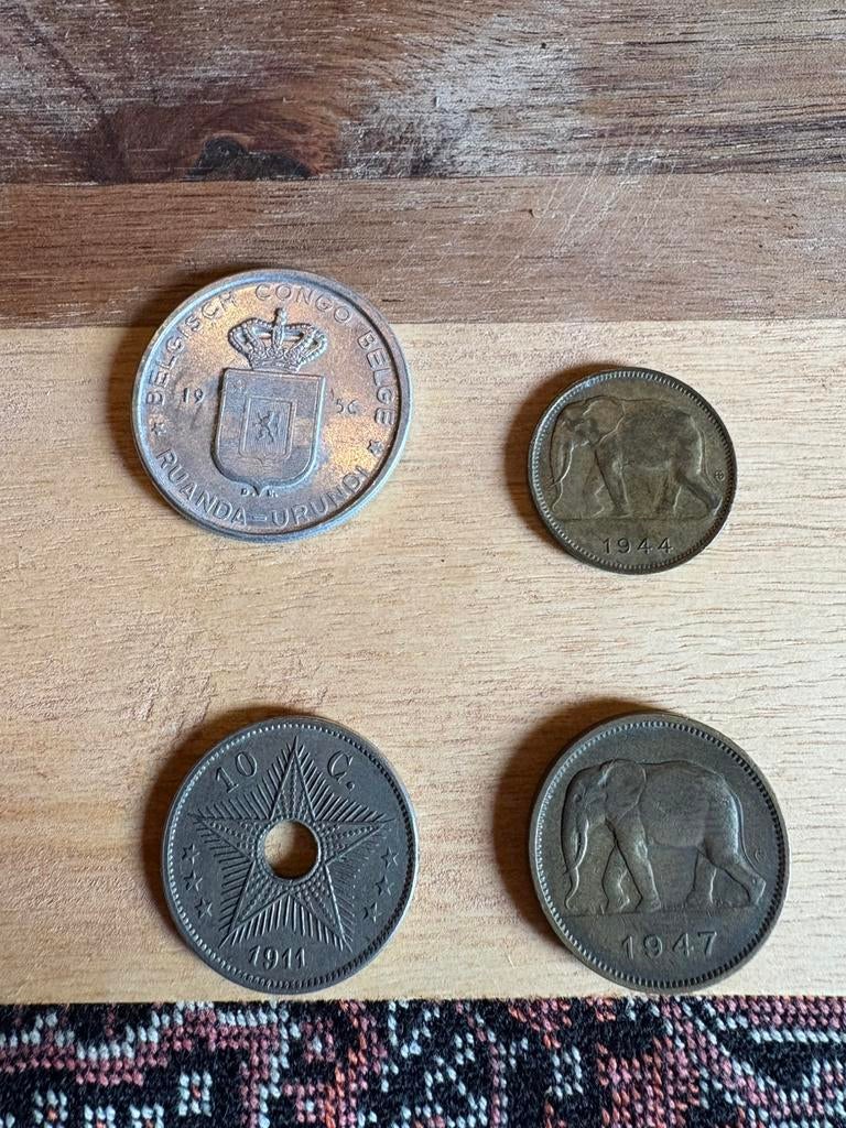 Lot 4 munten Belgisch Congo, Ophalen of Verzenden, Munten