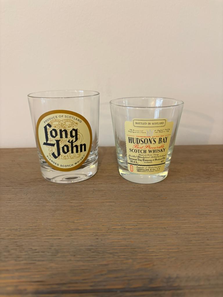 2 verres à whisky vintage - Long John/Hudson's Bay, Collections, Verres & Petits Verres, Comme neuf, Enlèvement ou Envoi