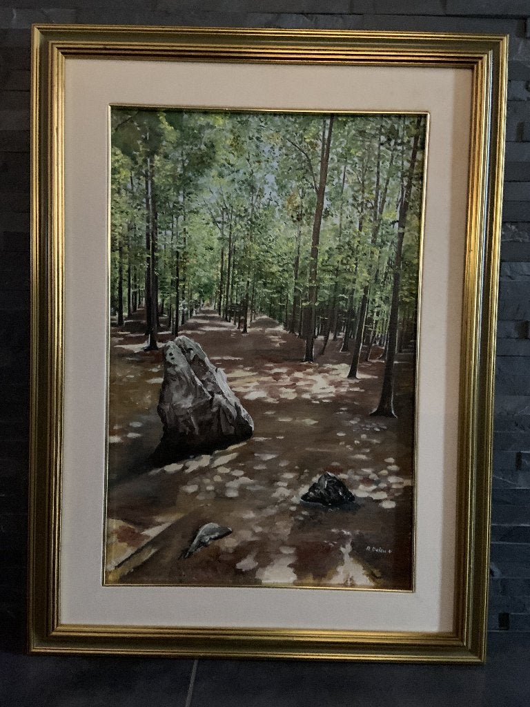 Schilderij „The Pebble Dinant” 1993 R.Deleu 6040+ factuur, Ophalen, Doek, Realistisch, Gedateerd