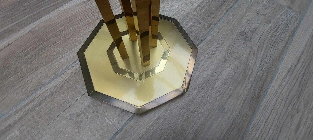 Kleine achthoekige salontafel van messing en glas - jaren 70, Ophalen