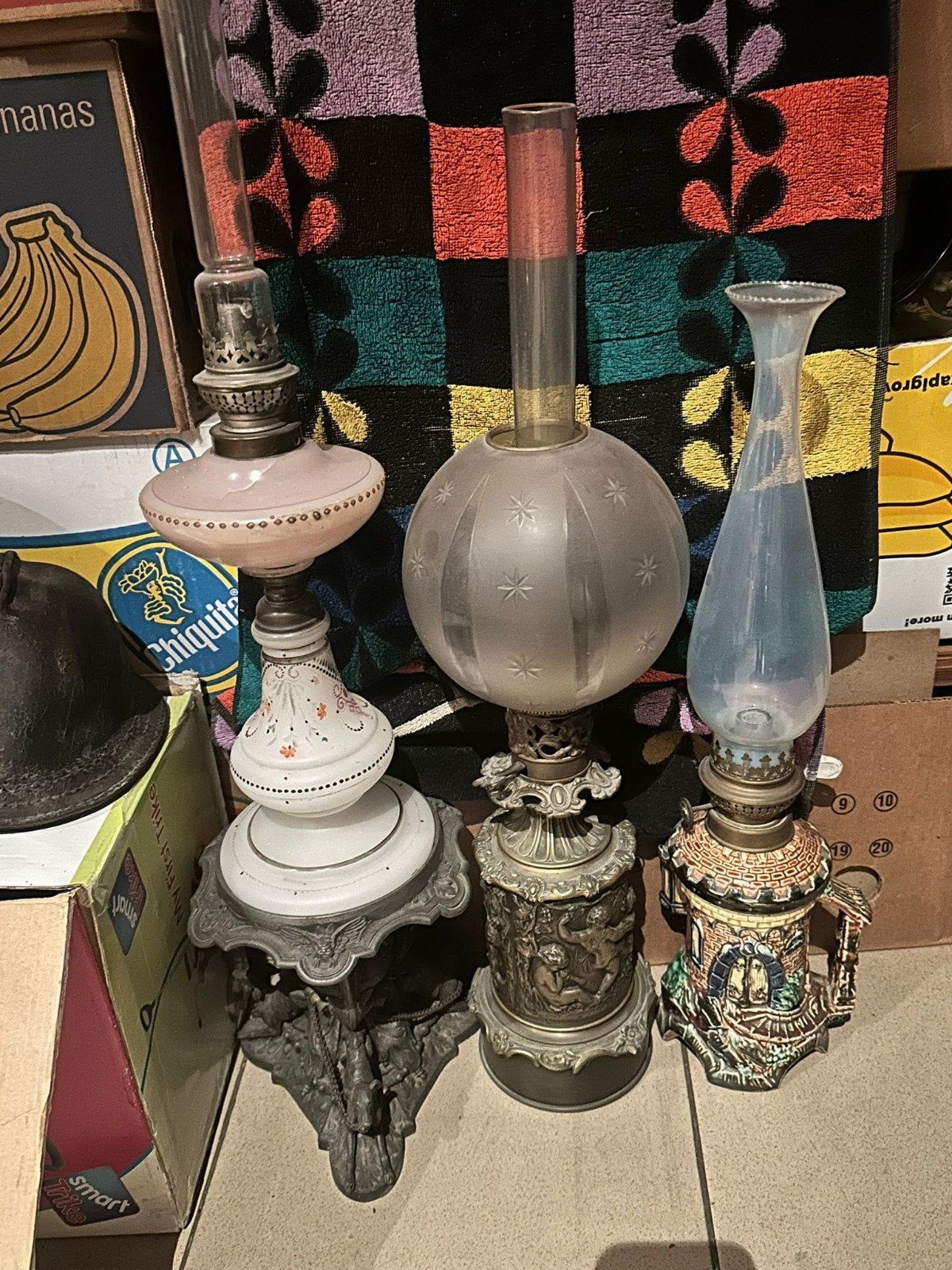 Grand lot lampes a petrole quinquets verres et pieces detach, Antiquités & Art, Enlèvement