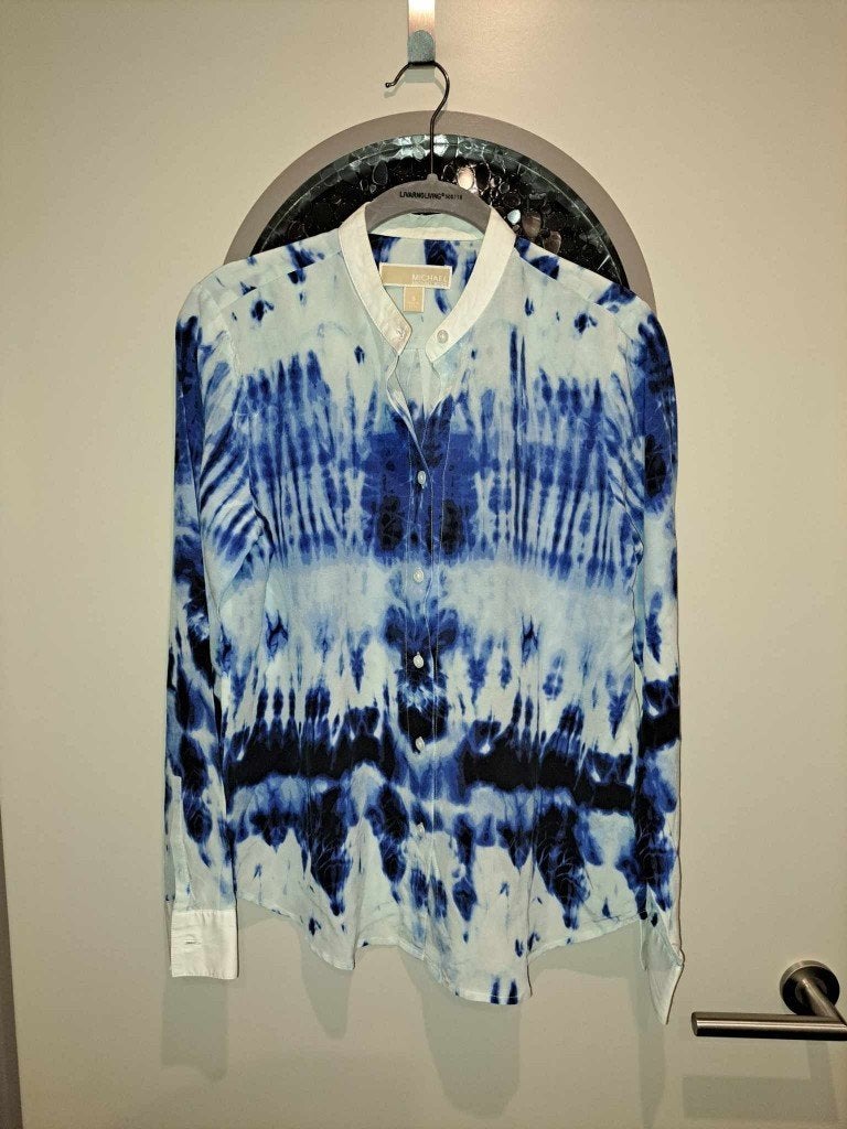 Michael Kors 100% pure zijde, Tie-Dye blouse mt S, Kleding | Dames, Blouses en Tunieken, Michael Kors, Blauw, Ophalen of Verzenden
