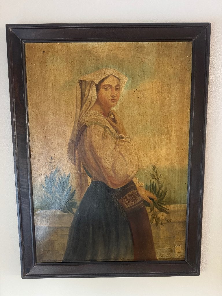 Zeer oud gesigneerd schilderij op doek – vermoedelijk 1818, Ophalen, Doek, Portret of Personen, Gesigneerd