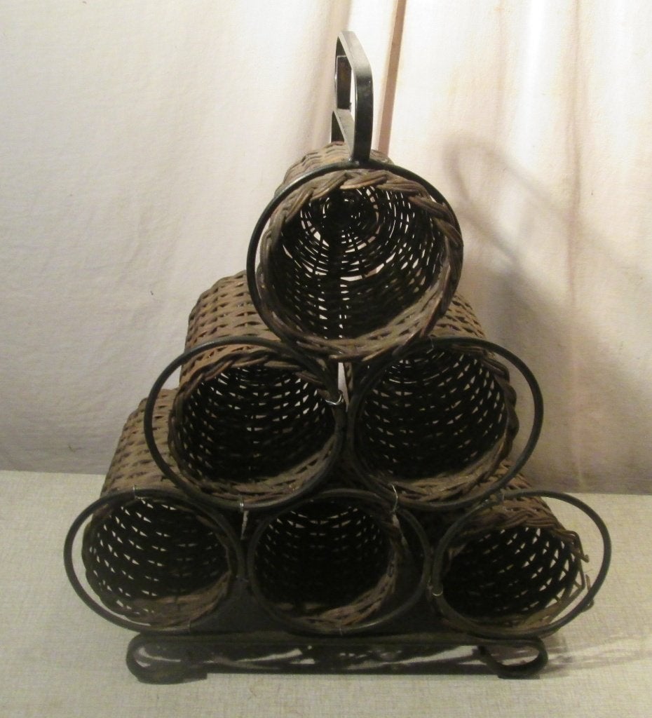 Joli casier à vin en métal et osier, Enlèvement ou Envoi, Comme neuf, Métal, 5 à 15 bouteilles
