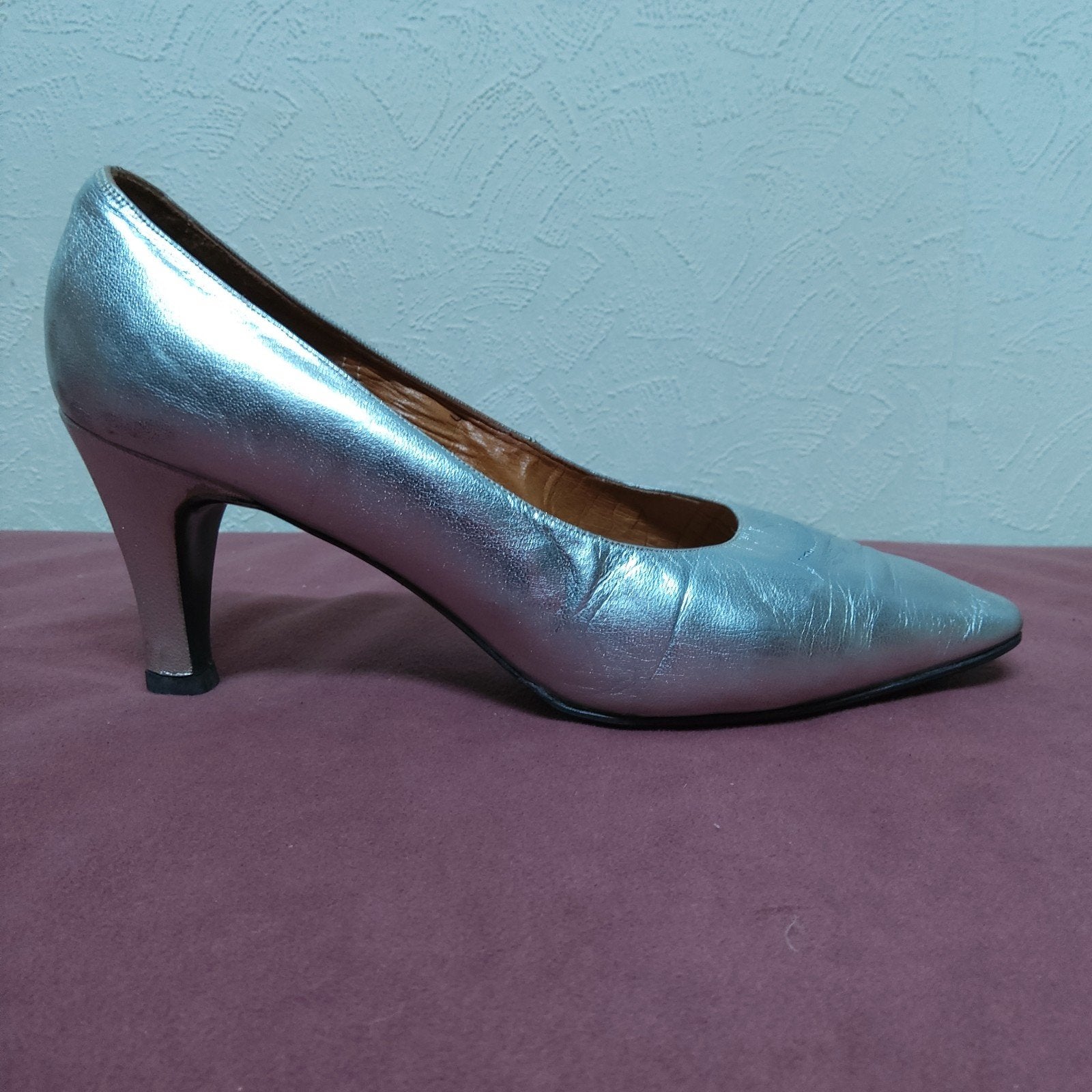 Zilverkleurige vintage pumps. Echt leder. Maat 37, Ophalen of Verzenden, Gedragen, Pumps