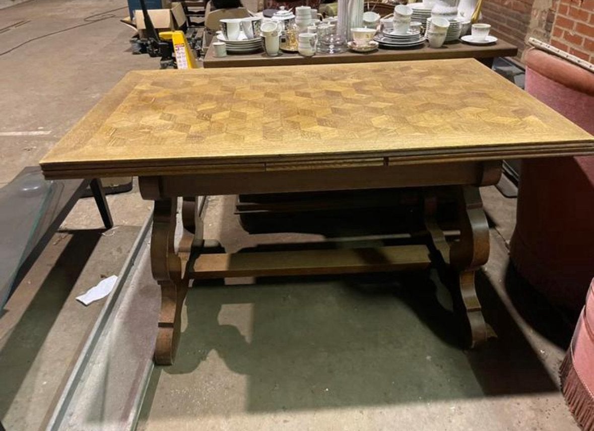 Antieke visgraat patroon tafel, Ophalen of Verzenden