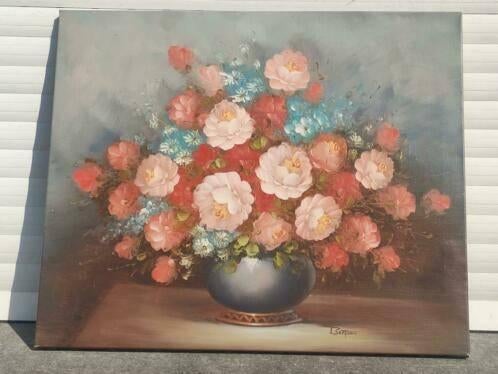 huile sur toile moderne fleurs signe bertram, Enlèvement ou Envoi