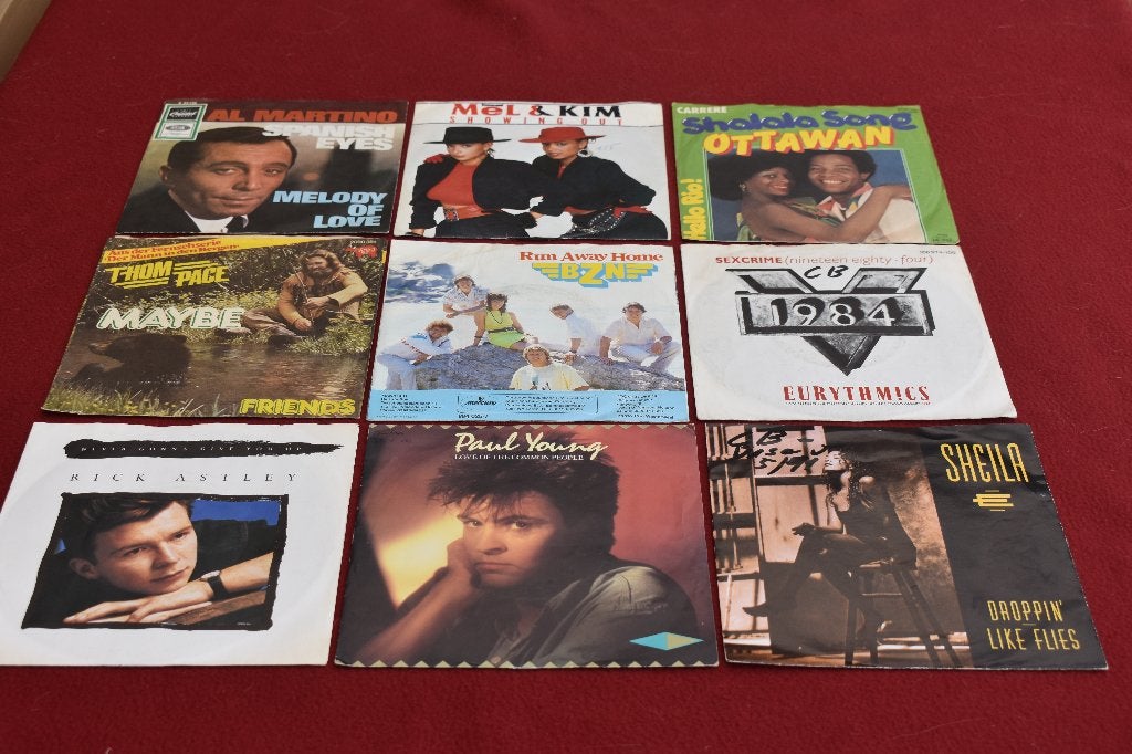 45t's, bekijk rustig  de mega lijsten thuis, Cd's en Dvd's, 7 inch, Ophalen of Verzenden, Zo goed als nieuw, Pop