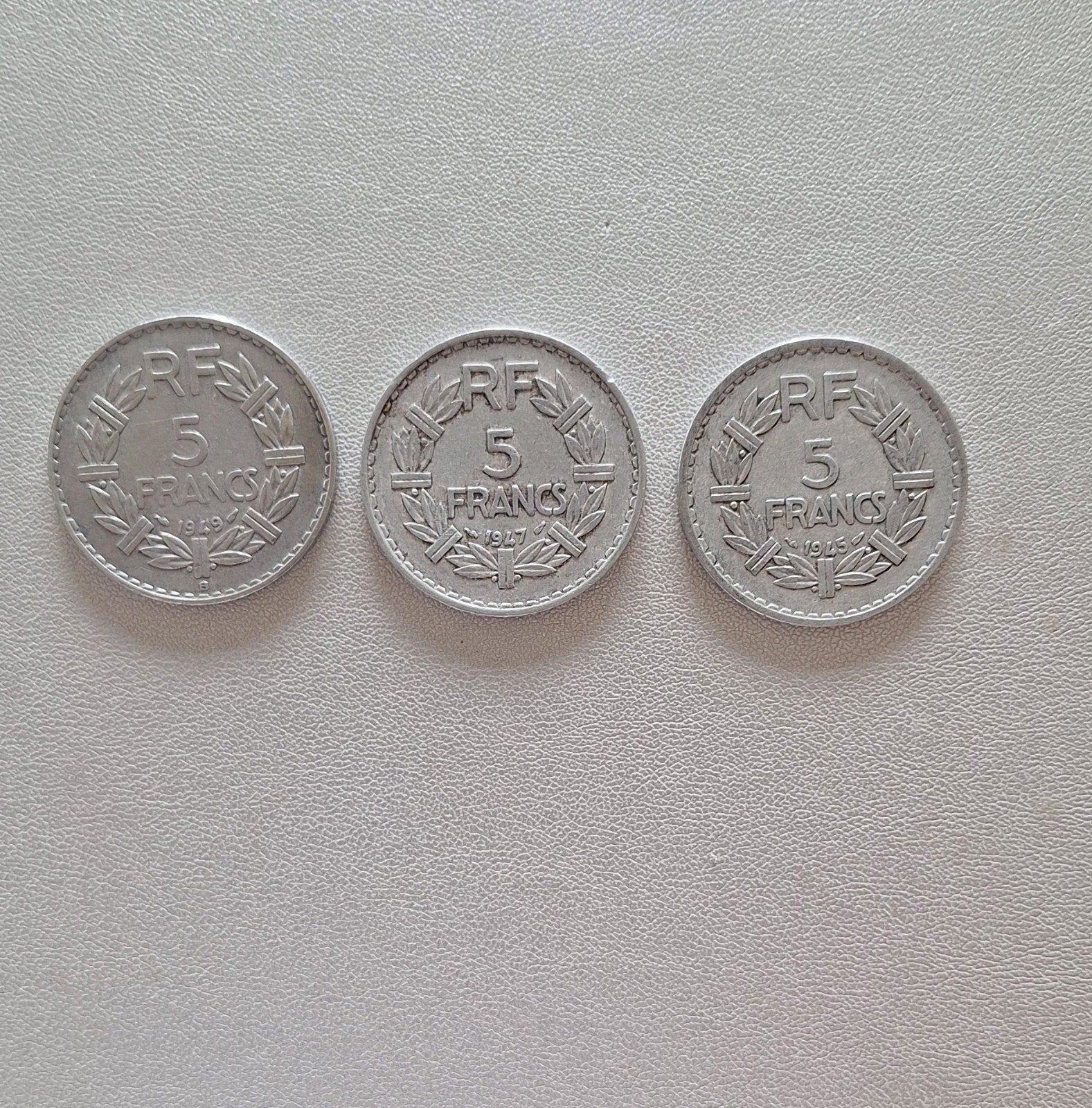 3 pièces 5 francs en argent République Francaise, Belgique, Argent